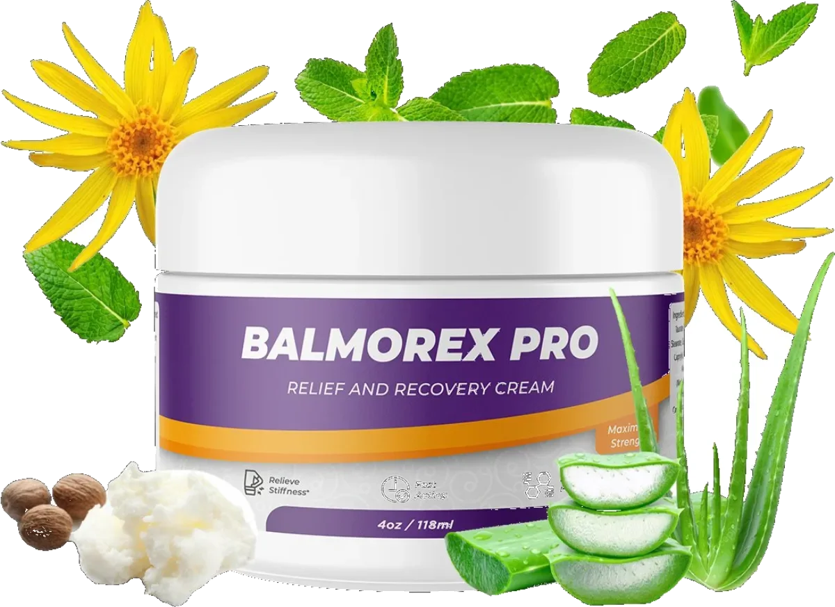 Natural ingredients in Balmorex Pro including arnica flowers, aloe vera and shea butter