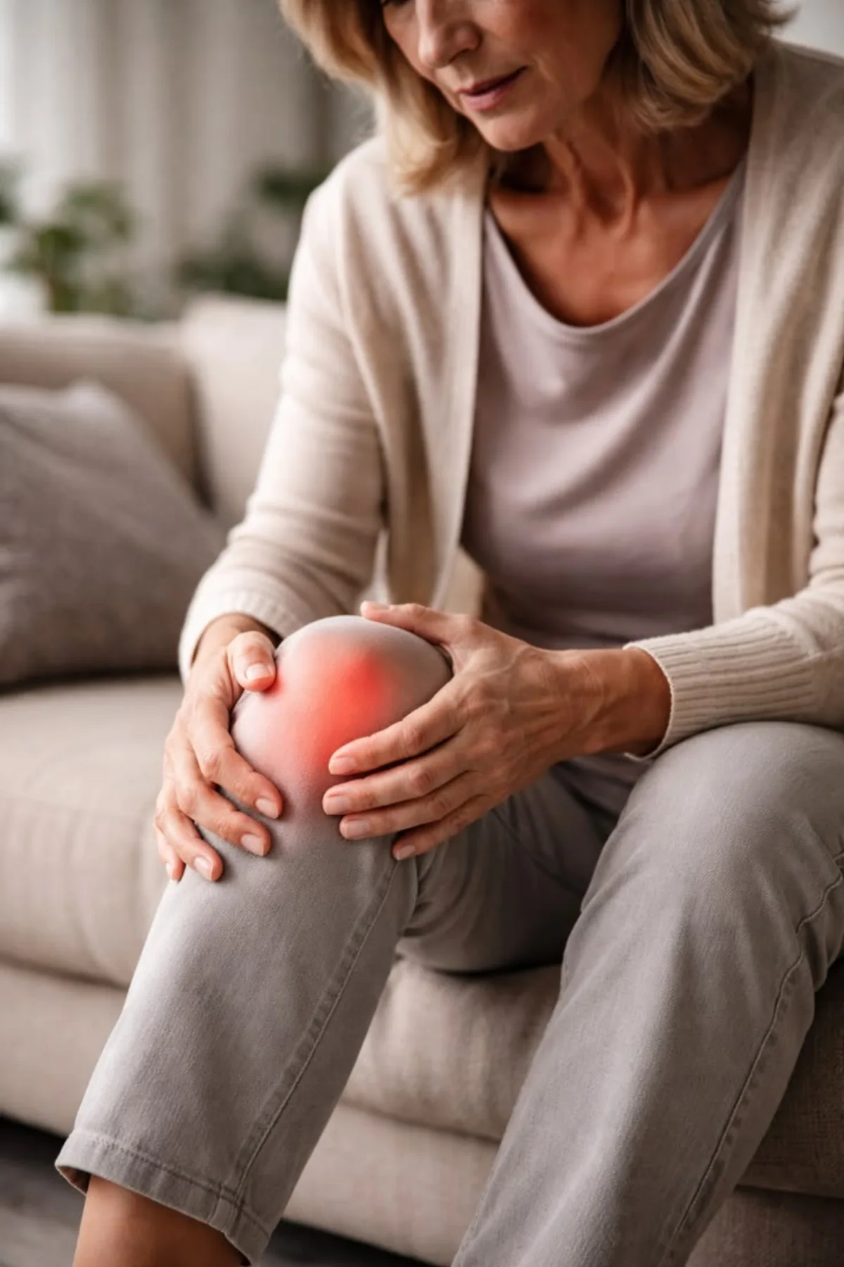 Older woman holding her knee experiencing joint discomfort