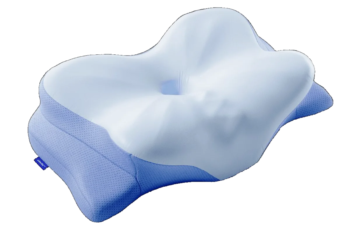 Derila Ergo pillow from an angle showing contour depth and memory foam structure