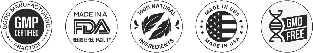 ProDentim quality certifications including GMP certified, FDA registered facility, natural ingredients, made in USA and GMO free
